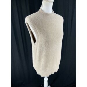 Bailey 44 Womens M High Neck‎ Fuzzy Sweater Vest Sleeveless Beige